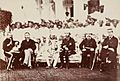 HH The Maharaja Sir Jayaji Rao Scindia of Gwalior, General Sir Henry Daly (Founder of The Daly College, Indore), with British officers and Maratha nobility in Indore, Holkar State, Cental India. Circa 1879.