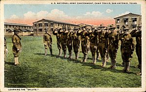 Learning the salute, Camp Travis