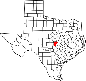 Map of Texas highlighting Burnet County