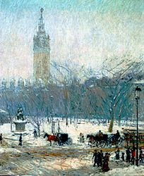 Childe Hassam Snowstorm Madison Square crop