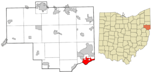 Location of East Liverpool in Columbiana County and in the State of Ohio