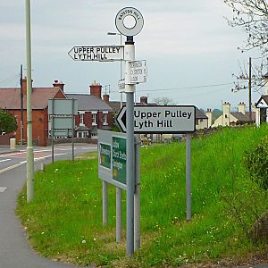 Roadsign in Bayston Hill (geograph 409880).jpg