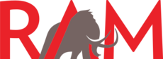 RAM is spelled in red capital letters, with a brown mammoth under the A.