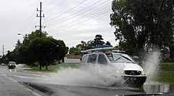 Two vehicles aquaplaning