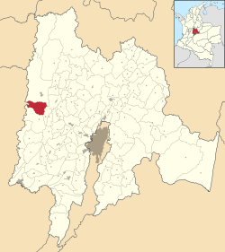 Location of the municipality and town inside Cundinamarca Department of Colombia