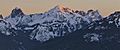 First morning sun on Mt. Larrabee while ascending to the Austin Pass