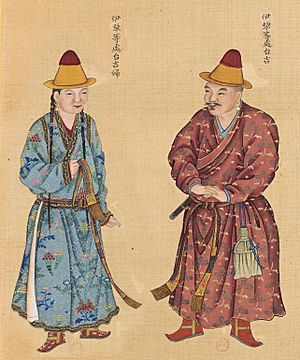 Ili region Taiji (Mongol Prince) and his wife, Huang Qing Zhigong Tu, 1769.jpg