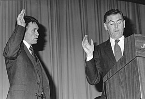 Mayor Raymond L. Flynn swearing in Police Commissioner Francis "Mickey" Roache (9519688286)