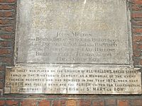 All Hallows Bread Street Plaque outside St Mary Le Bow