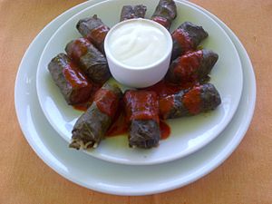 Etli yaprak sarma and yogurt