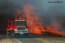 Lilac Fire crossing a road