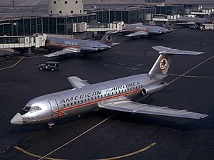 Line-up of American Airlines BAC 111-401AK One-Eleven at LaGuardia Airport