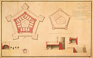 AMH-4725-NA Map and elevation of Fort Belgica on Banda Neira