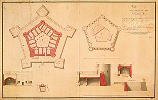 AMH-4725-NA Map and elevation of Fort Belgica on Banda Neira