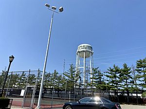 The Carle Place Water Tower, as seen from Charles J. Fuschillo Park on August 25, 2021.