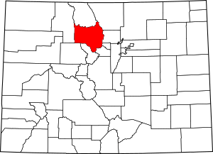 Map of Colorado highlighting Grand County