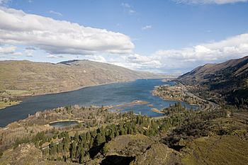 Dams on the Columbia have transformed the river into a series of slackwater pools, such as this one between Bonneville and The Dalles