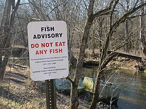 Monroe County - Clear Creek south of Dillman Road - warning sign - P1120746