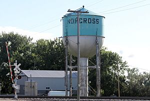 Water tower at railroad crossing