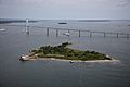 Aerial view of the 1870 Rose Island Light