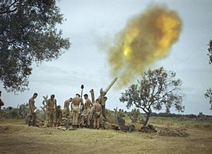 British 4.5 inch gun and crew Tunisia 1943 IWM TR 1004