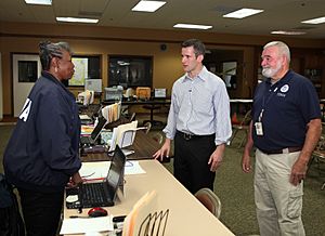 Congressman Adam Kinzinger visits the disaster recovery center in Marseilles, Illinois