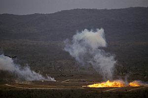 Ecuadorian Kfir dropping napalm