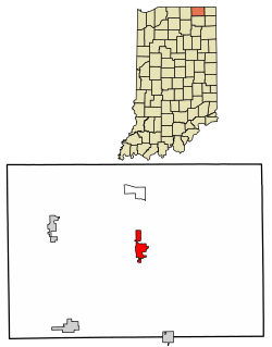 Location of Lagrange in LaGrange County, Indiana.