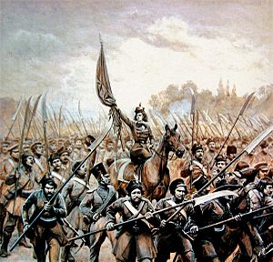 Emila Plater conducting Polish scythemen in 1831