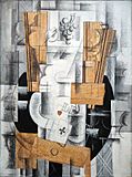 Georges Braque, 1913, Nature morte (Fruit Dish, Ace of Clubs), oil, gouache and charcoal on canvas, 81 x 60 cm (31.8 x 23.6 in), Musée National d'Art Moderne, Centre Georges Pompidou, Paris