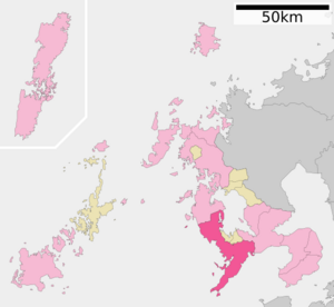 Map of Nagasaki Prefecture with Nagasaki highlighted in dark pink