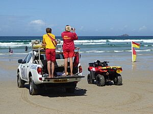 RNLI lifeguards on duty on Sennen beach (geograph 4641879)