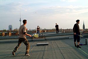 Speedminton game on rooftop