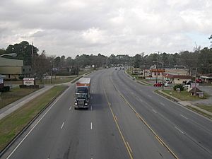 The 5000 block of the six-lane Augusta Road with George A. Mercer Middle School and Universal Steel Supply on the left and a local Dairy Queen restaurant on the right