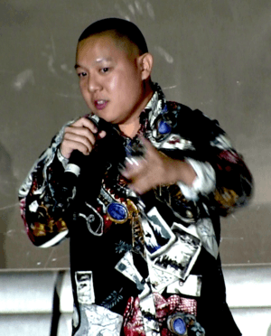 Eddie Huang at a panel discussion for the show Fresh off the Boat