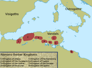 Map depicting the Romano-Berber Kingdoms