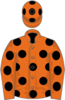 Orange, black spots, orange cap, black spots