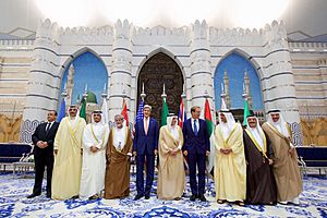 Secretary Kerry Poses for a Photo With Saudi Arabian Officials and Others in the Royal Terminal 1 at King Abdulaziz International Airport in Jeddah (29222399375)