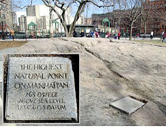 Highest point in Manhattan Bennett Park Hudson Heights composite