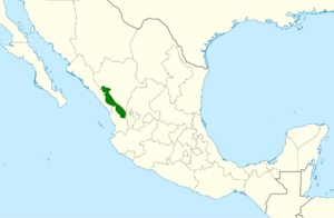 Map of Mexico showing the distribution of the tufted jay