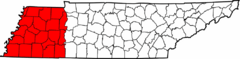 Map of West Tennessee counties