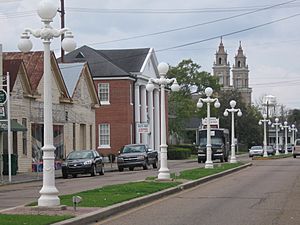 Historic lampposts lining Franklin's Main Street