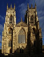 A gothic cathedral with two towers.