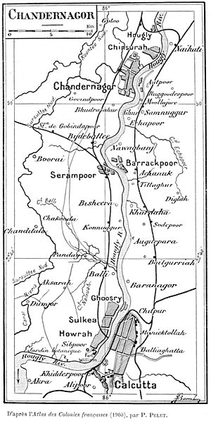 Chandernaggar-Calcuta Map 1900