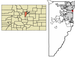 Location of Lakeside in Jefferson County, Colorado.