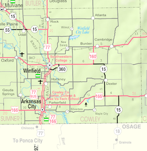 Map of Cowley Co, Ks, USA