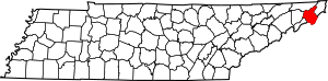 Map of Tennessee highlighting Carter County