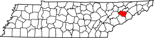 Map of Tennessee highlighting Jefferson County