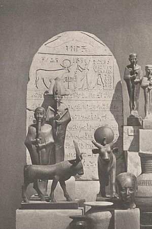 In the background, Shoshenq V standing in front of an Apis bull on a stela of his Year 37.