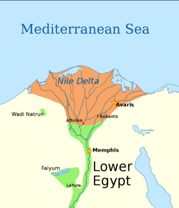 Orange shading indicates the territory possibly under control of the 14th Dynasty, according to Ryholt.